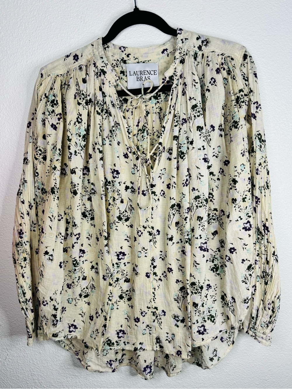 Laurence Bras Cream Floral Tie-Neck Blouse